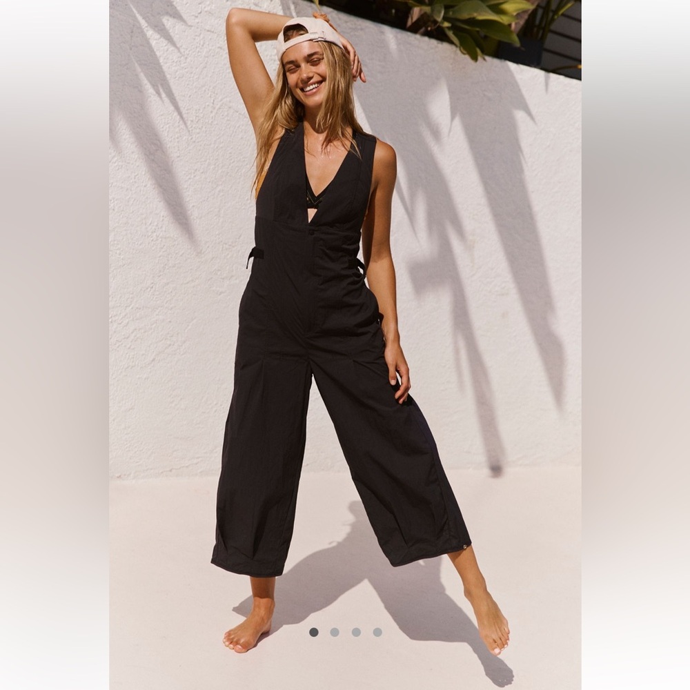 Free People Black Sleeveless V-Neck Wide-Leg Jumpsuit